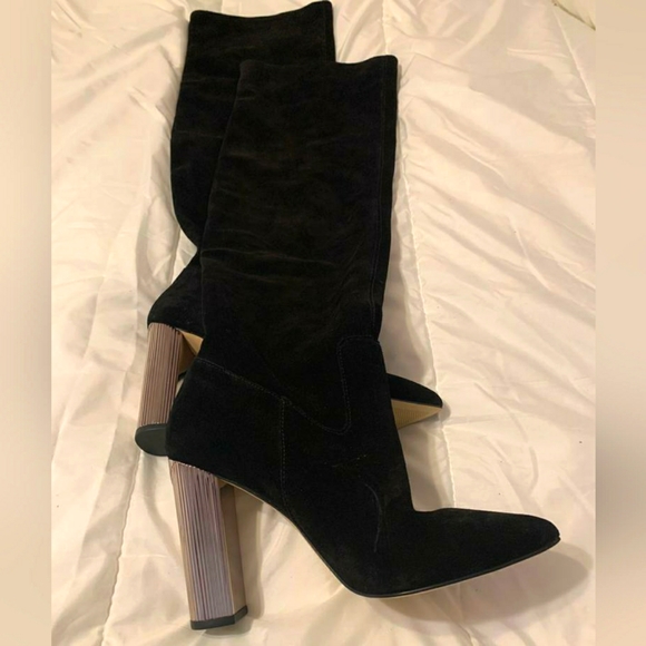 MK suede boots with accent heels - Picture 1 of 5